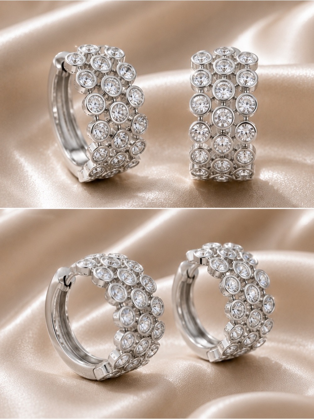 Beautiful Silver Tone Hoop Huggies with Zirconia Crystal Accents Brand New - Picture 2 of 4